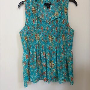 Cynthia Rowley Turquoise Floral Smocked Peplum Tank
